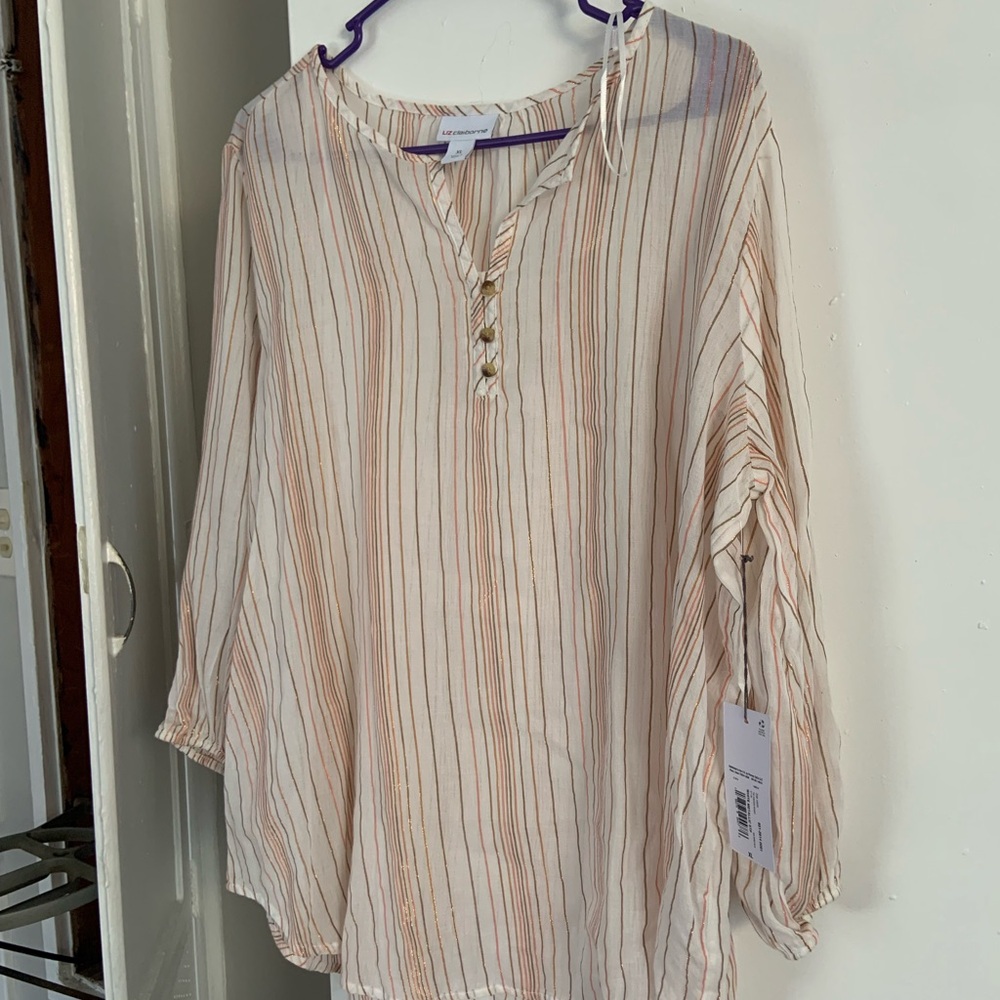 Liz Claiborne Beige and Orange Striped Blouse